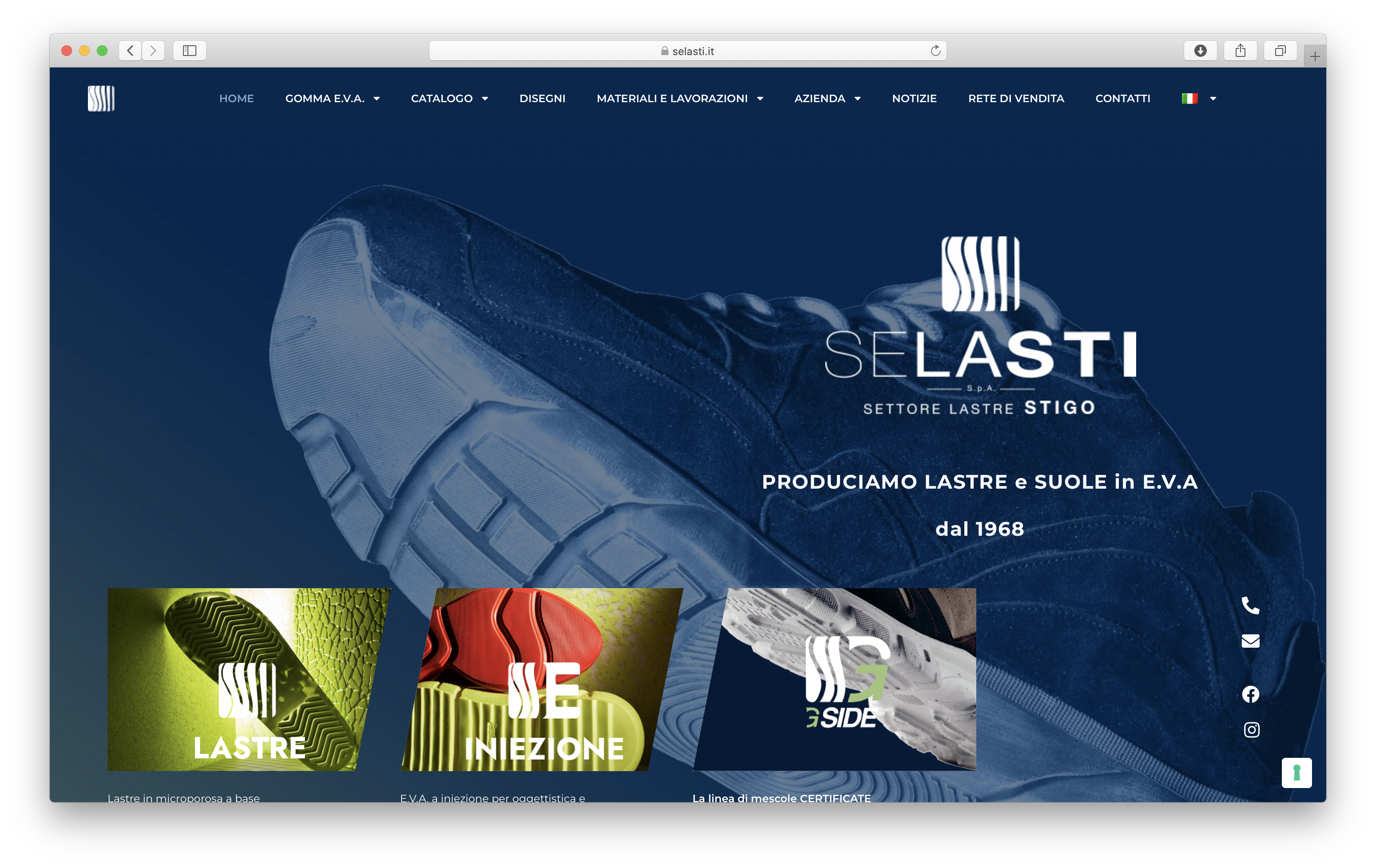 schermata di home page del sito web selasti
