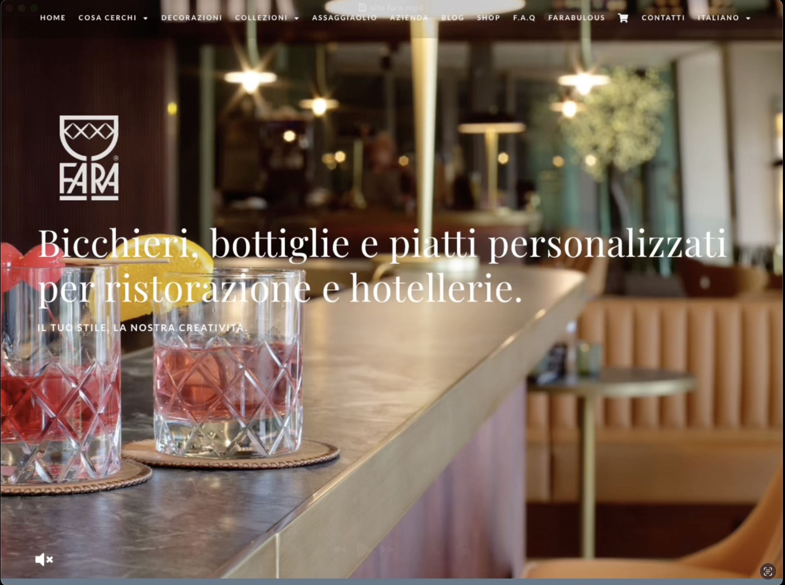 Immagine dell'home page del sito realizzato per Fara Vetrerie